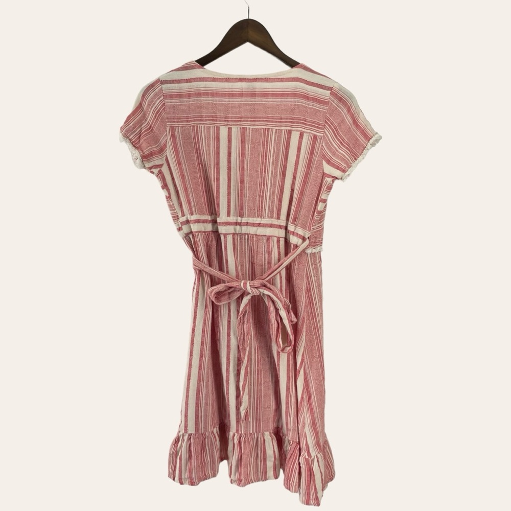 RAGA Red and Cream Striped Linen Wrap Dress - Picture 2 of 5